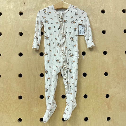Cream + Brown Floral Ribbed Footies