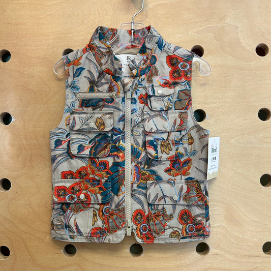 Beige Floral Canvas Vest