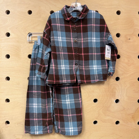 Blue & Brown Plaid Flannel Pajamas
