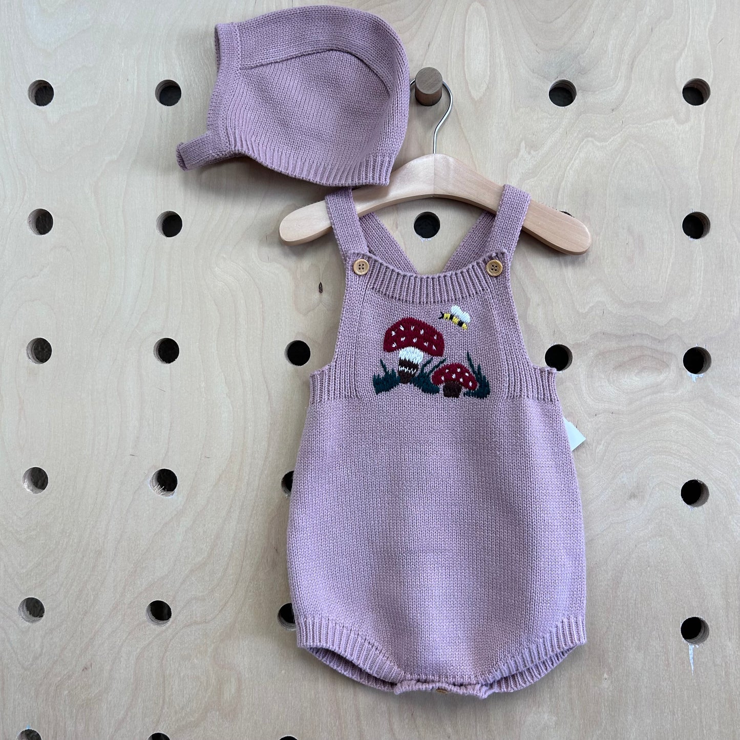 Pink Mushroom Knit Romper & Hat
