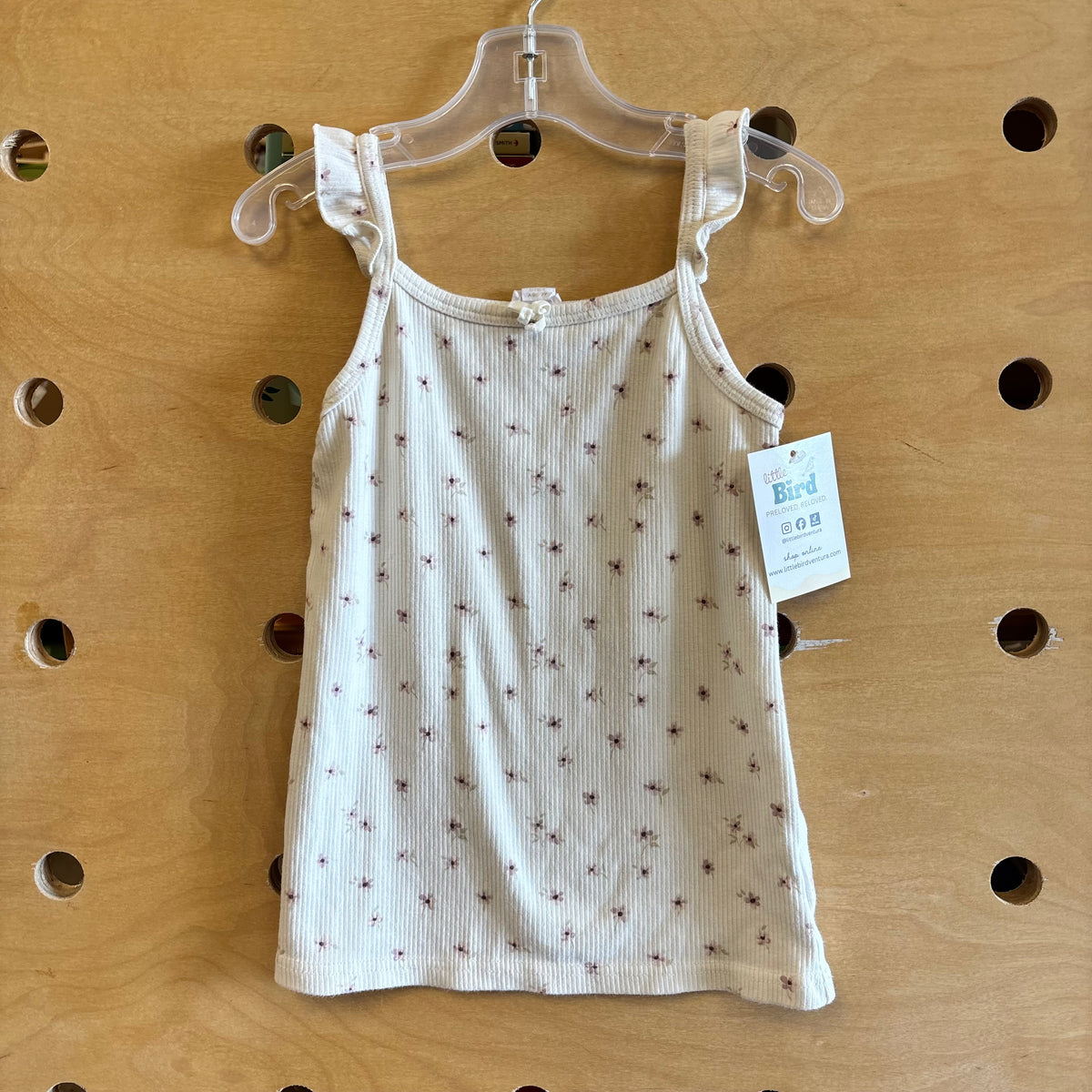 Cream/Pink Floral Ribbed Tank