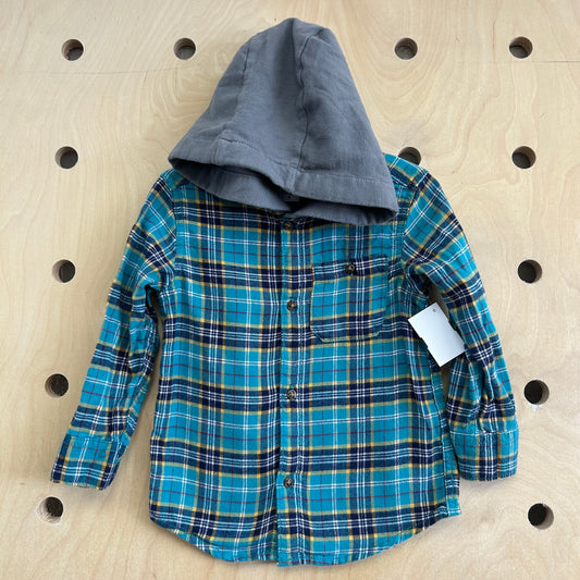 Teal Plaid + Grey Hoodie Flannel