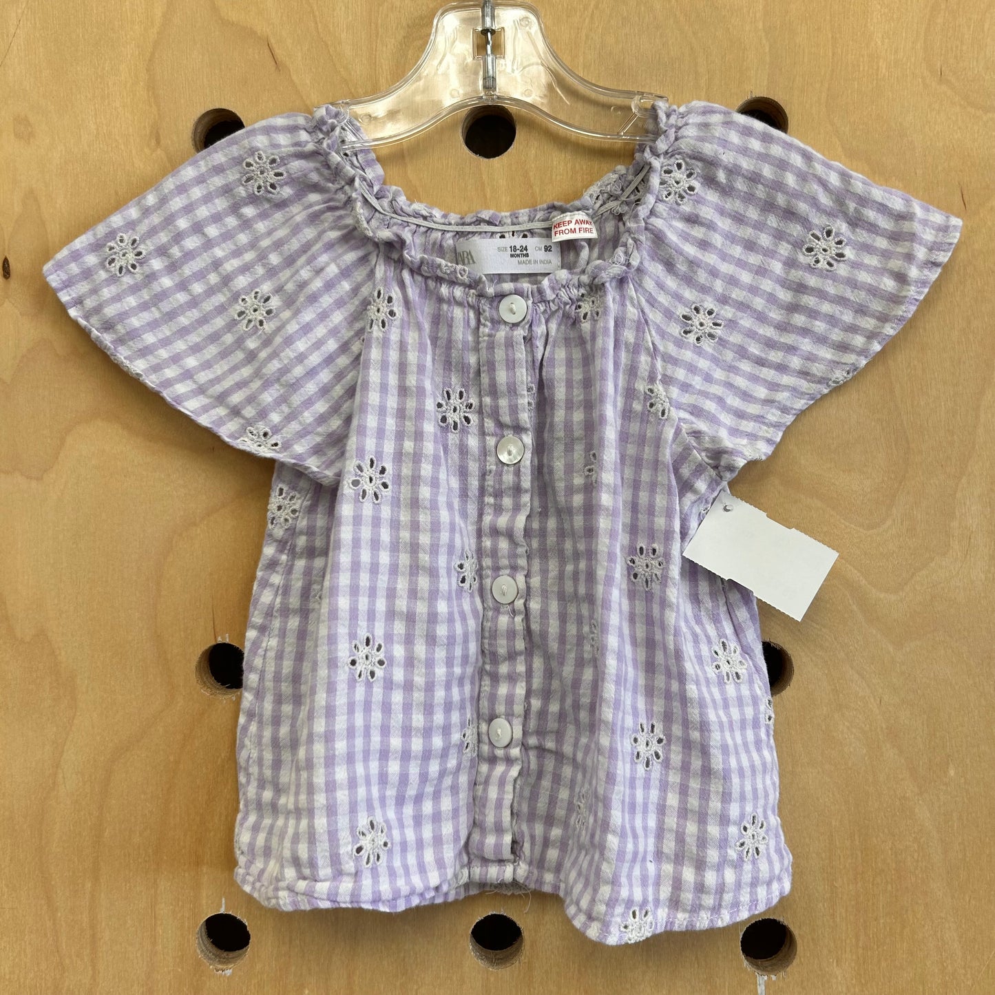 Purple Gingham Eyelet Top