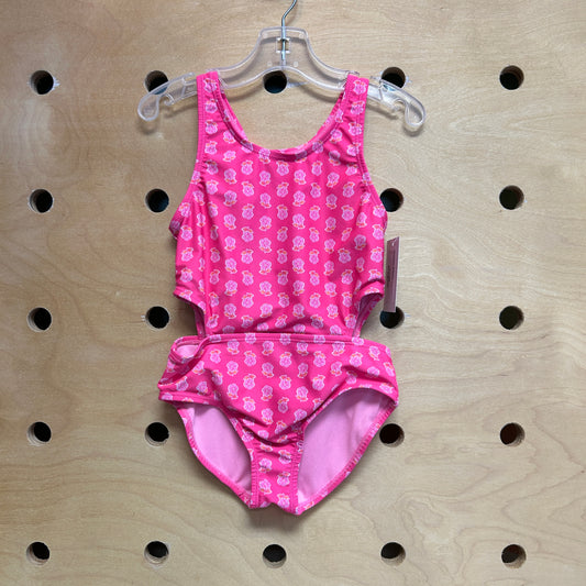 Pink Floral Side Cut-Out Swimsuit