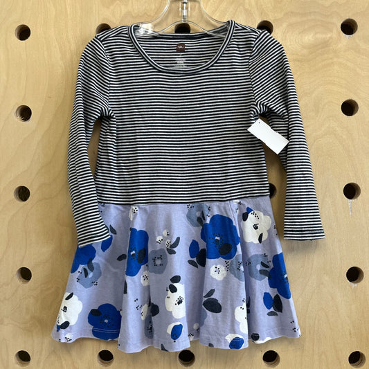 B&W Striped Blue Floral Bottom Dress