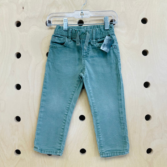 Green Slim Drawstring Pants