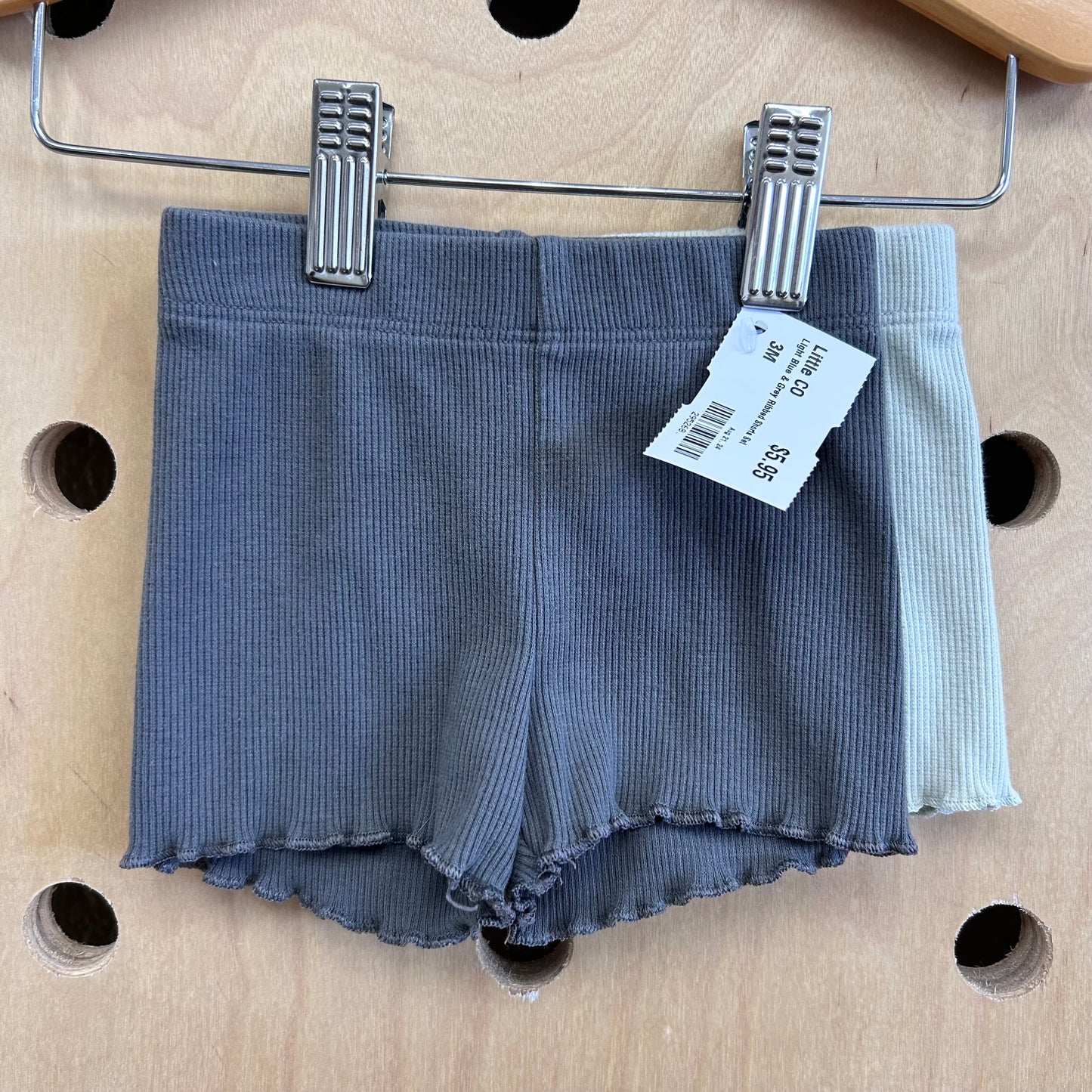 Light Blue & Grey Ribbed Shorts Set