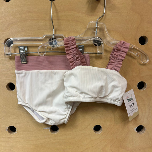 White/Mauve Ruffle Sleeve Swimsuit