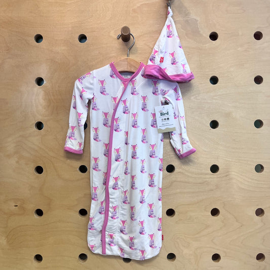 White /Pink Fox Bamboo Sack w/ Hat