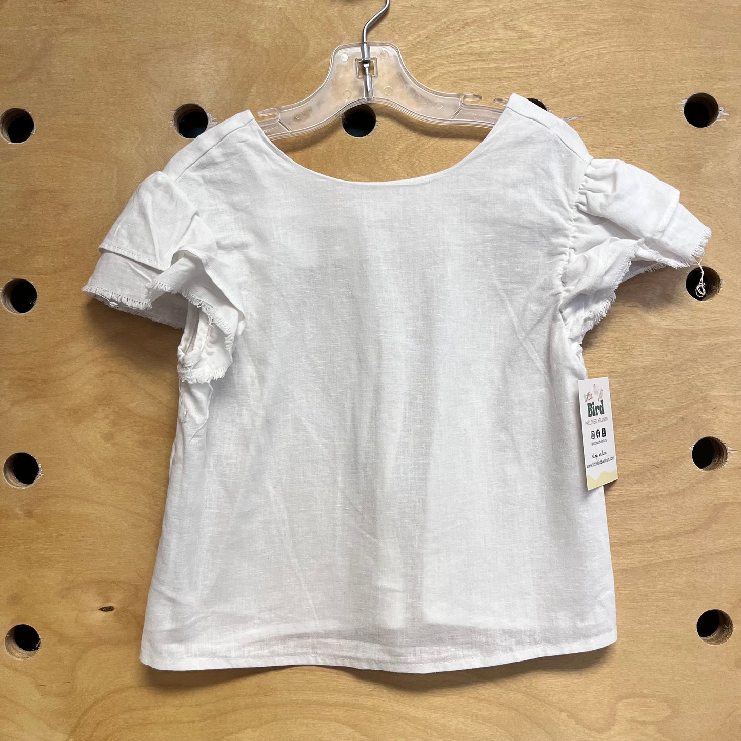 White Linen Blend Raw Hem Sleeve Tee
