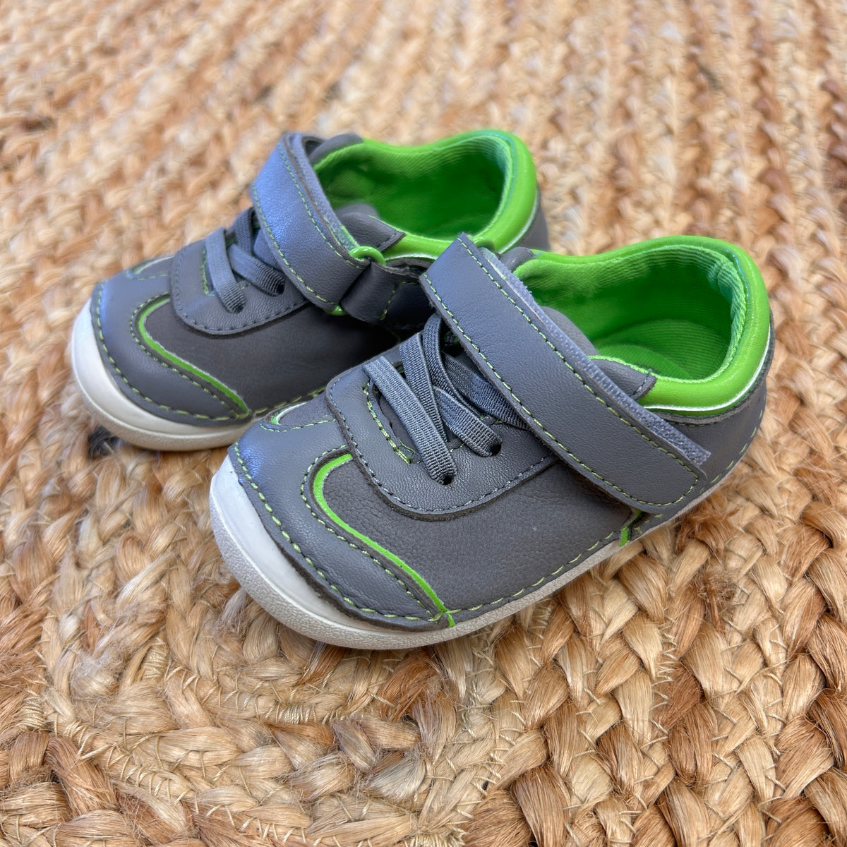 Grey/Green Soft Sole Velcro Sneakers