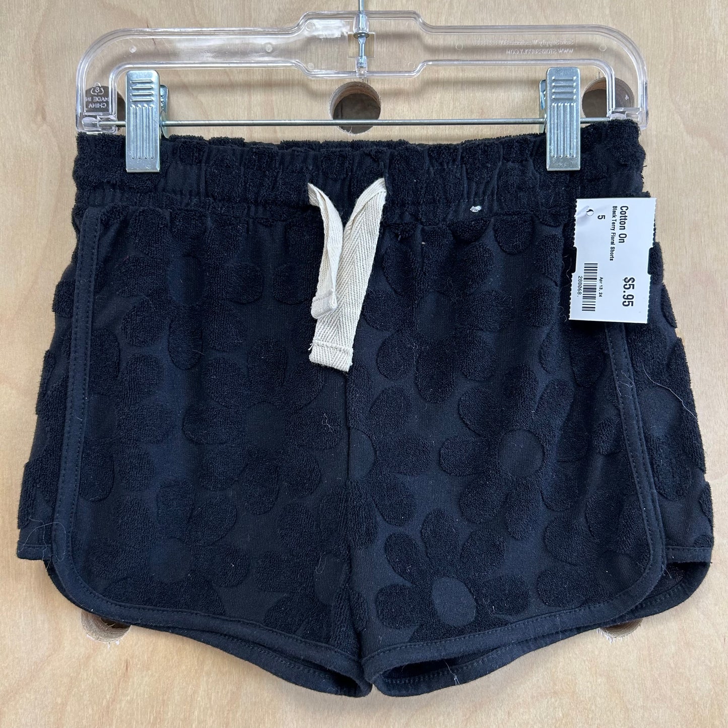 Black Terry Floral Shorts