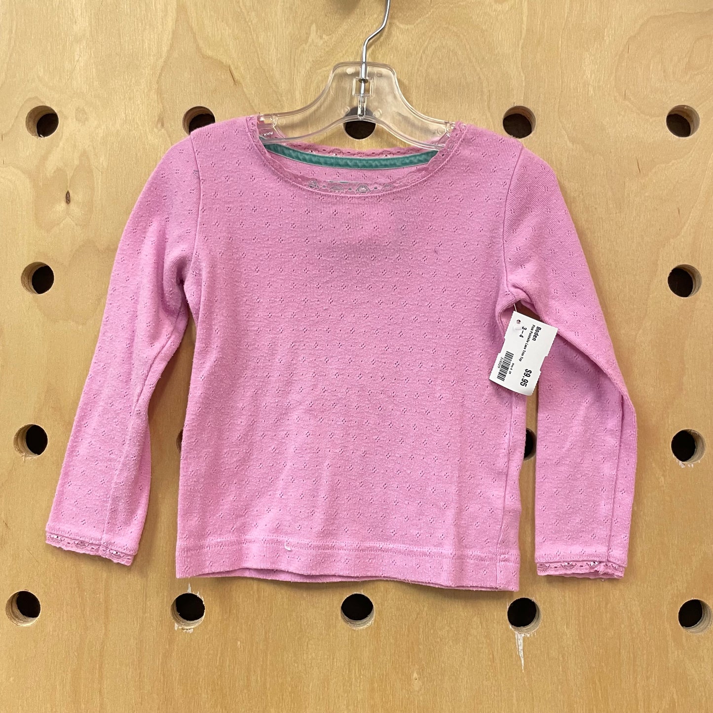 Pink Pointelle Lace Trim Top