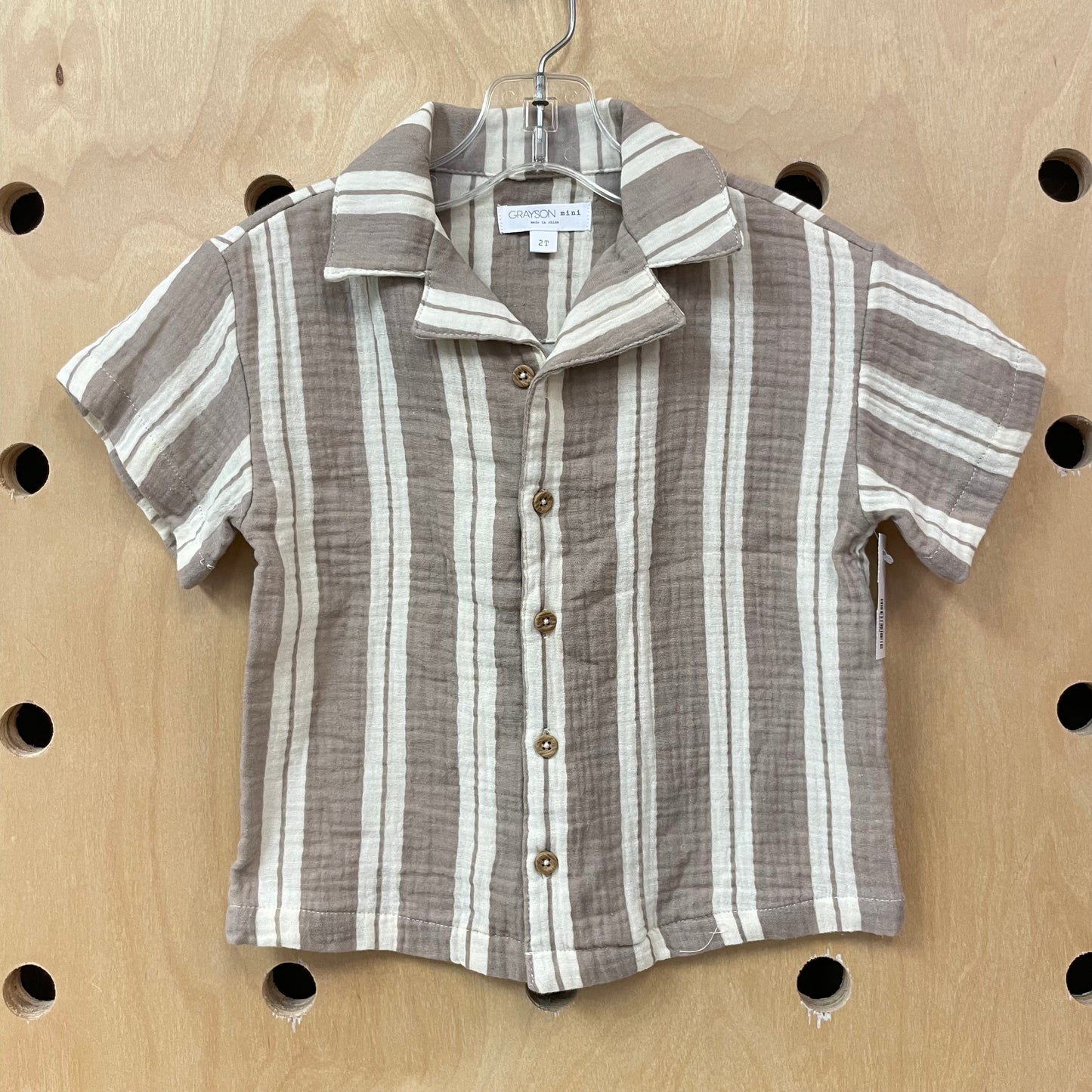 Tan + Cream Gauze Button Up