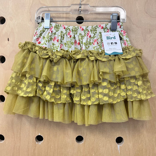 Green Floral + Tulle Layer Skirt