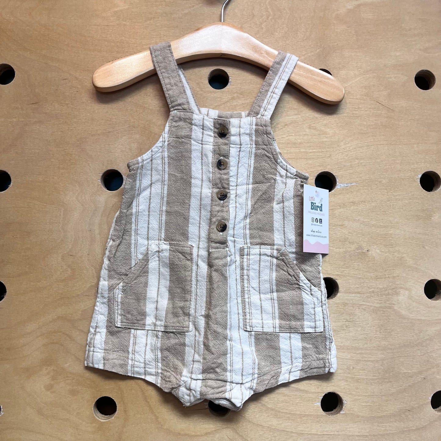 Tan/White Striped Pocket Romper