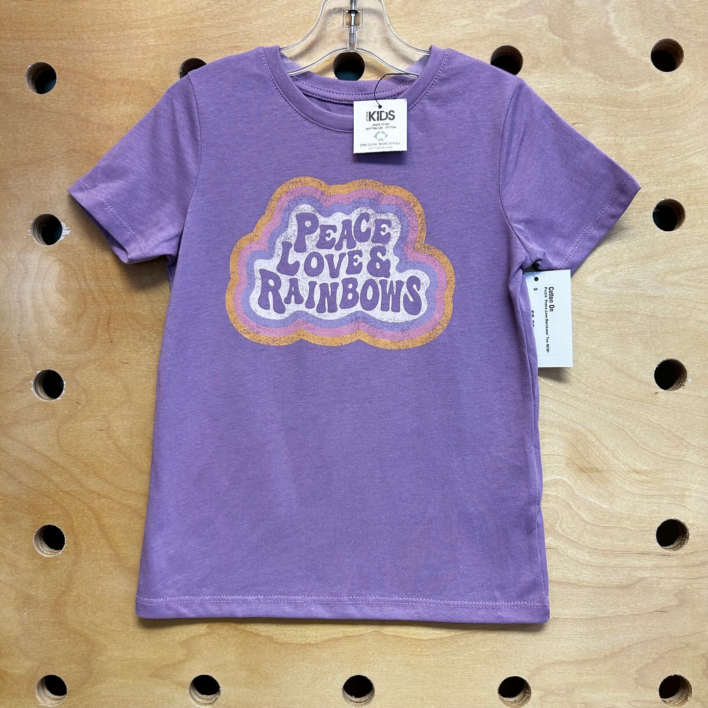 Purple 'Peace,Love,Rainbows' Tee NEW!