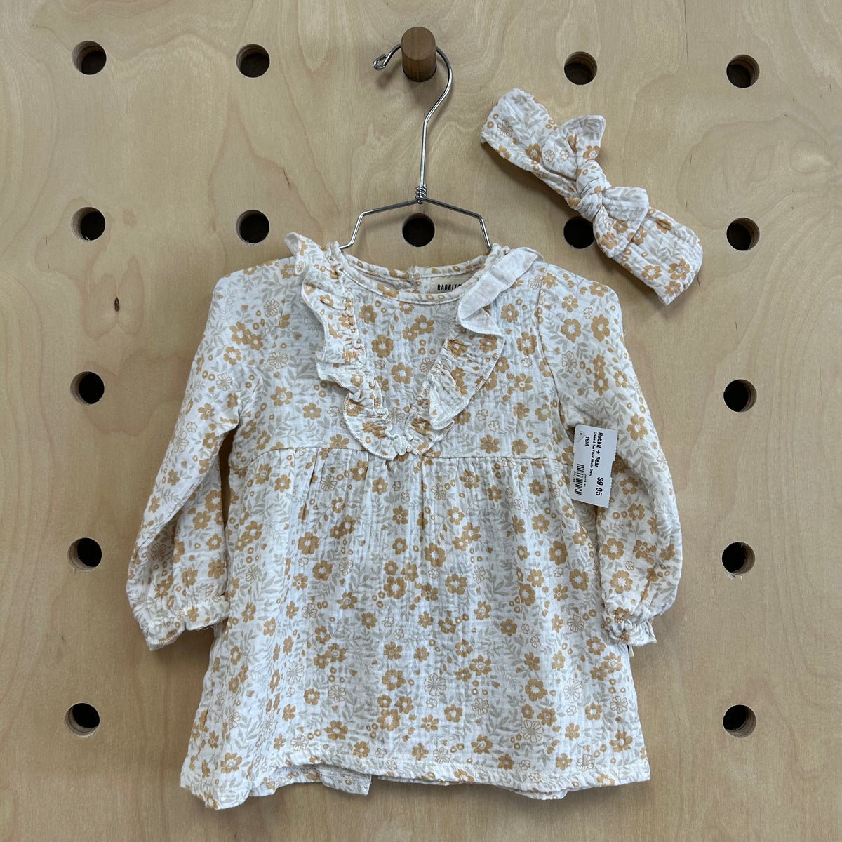 Cream & Tan Floral Muslin Dress