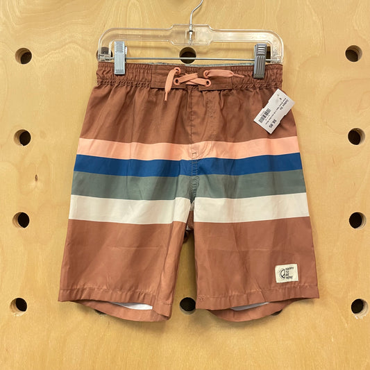 Brown Striped Happy to Be Here Swim Shorts