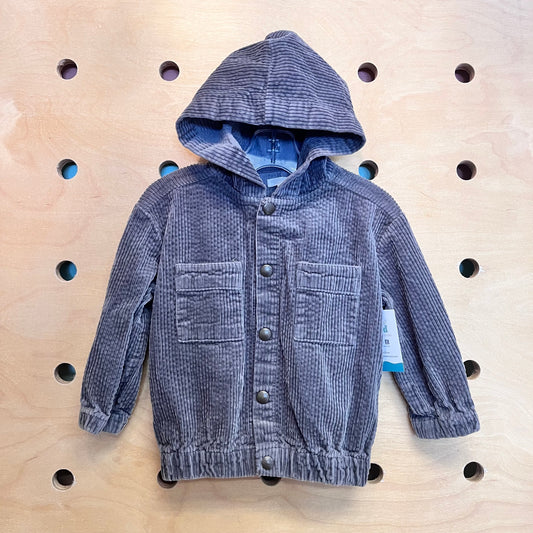 Grey Cord Hooded Snap Jacket