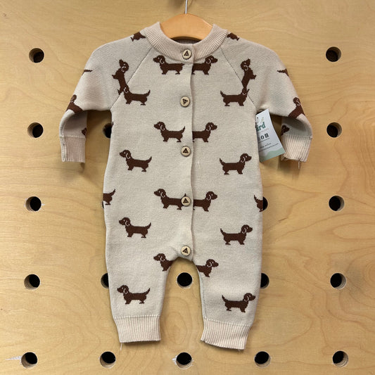 Beige Dogs Knit Button Romper