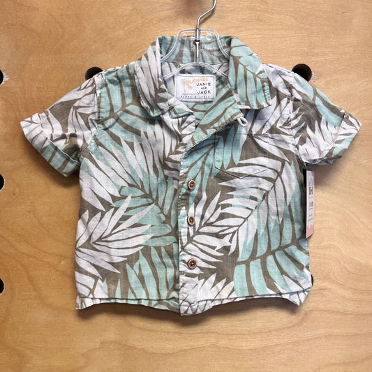 Green/Tan Leaves Button Up