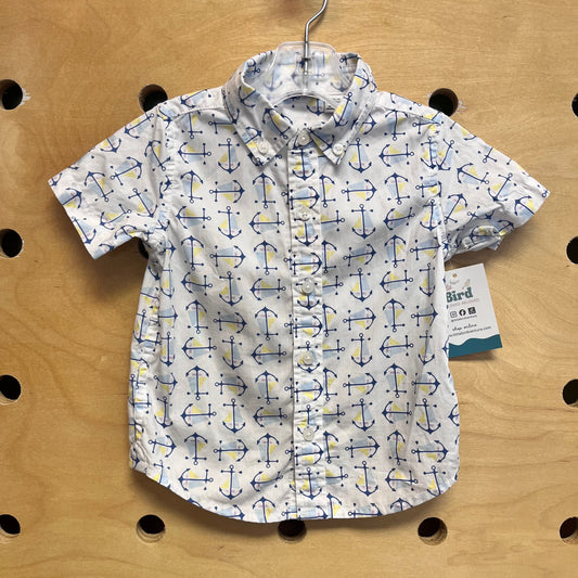 White/Blue Anchor Button Up