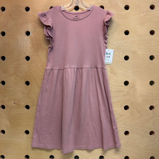 Muave Ribbed Ruffle Sleeve Dress