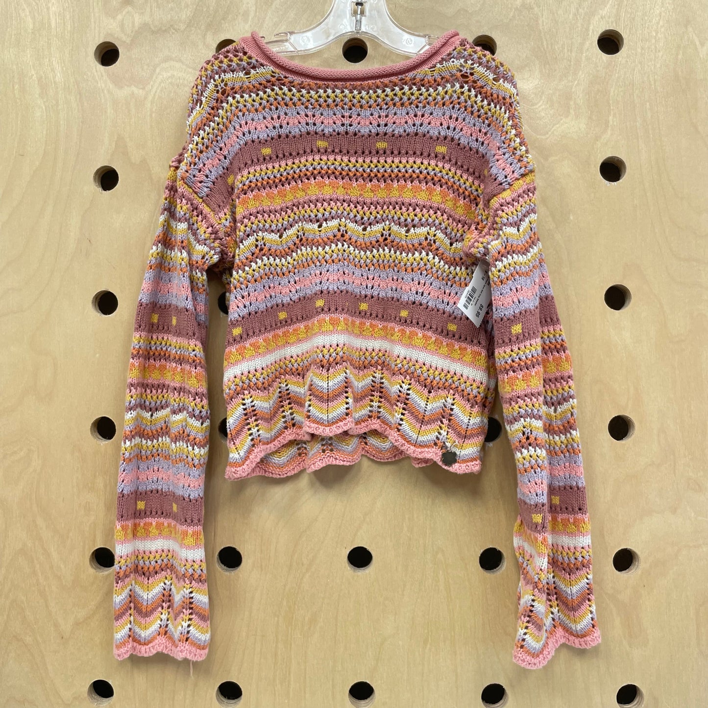 Colorful Peach Open Knit Crop Sweater