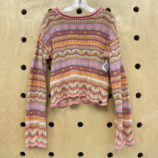 Colorful Peach Open Knit Crop Sweater