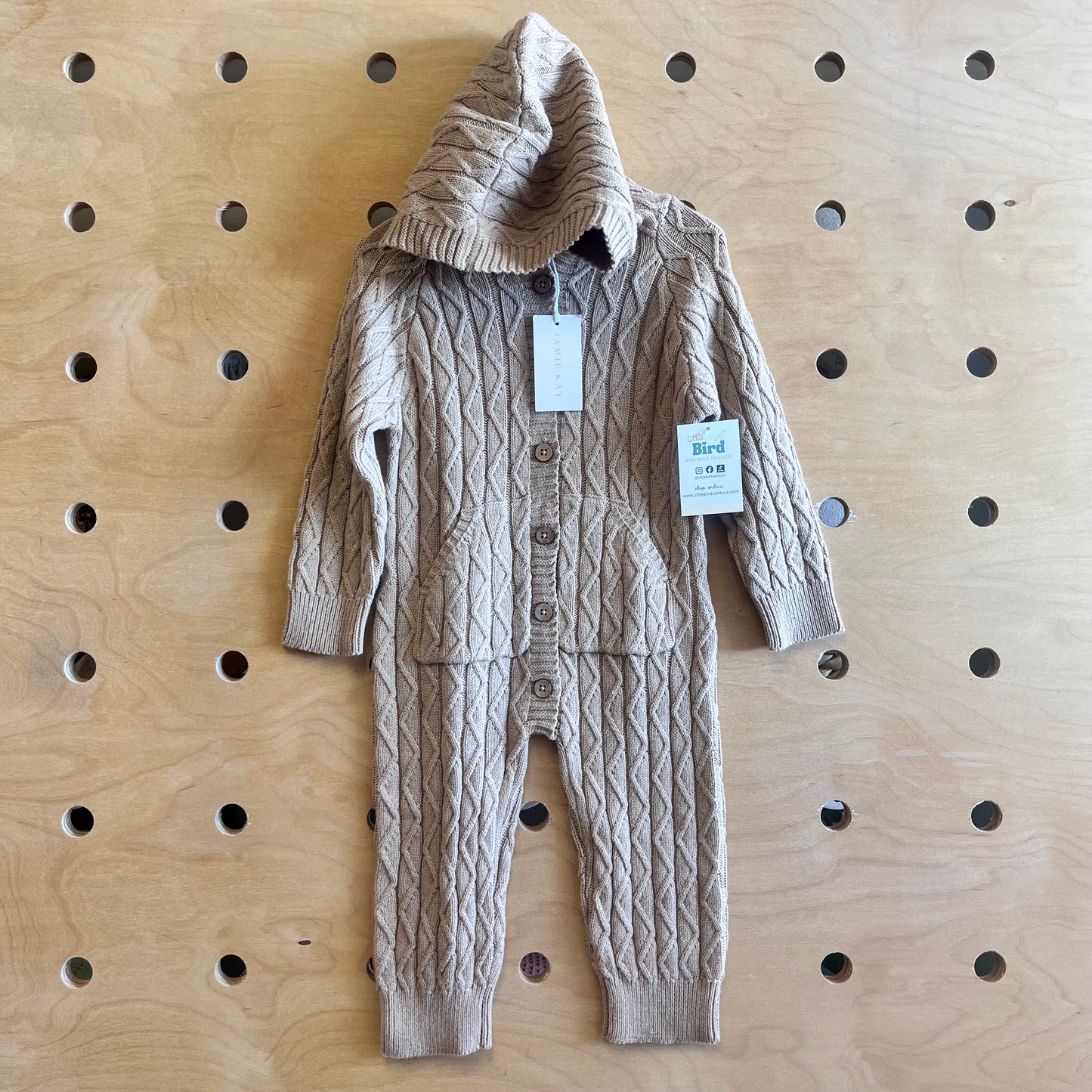 Beige Cable Knit Hoodied Romper NEW!