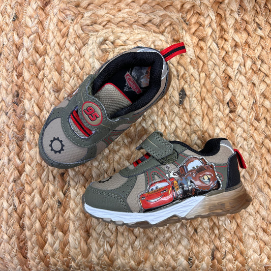 Olive Green Cars Velcro Sneakers