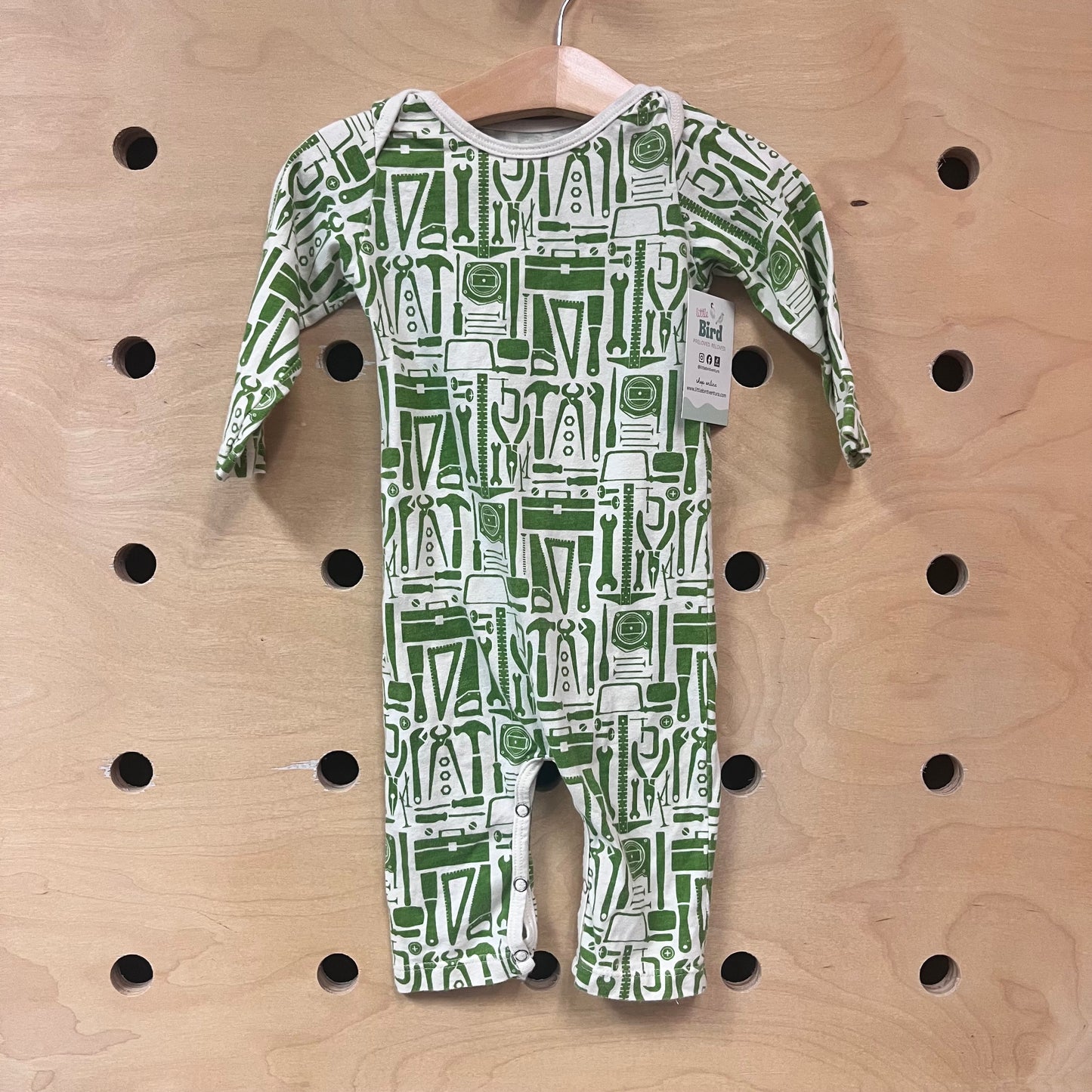 Organic Green/White Tools Romper