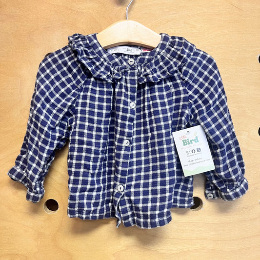Blue Gingham Ruffle Collar LS