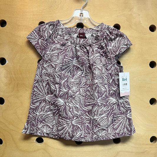 Purple/White Leaves Button Tee