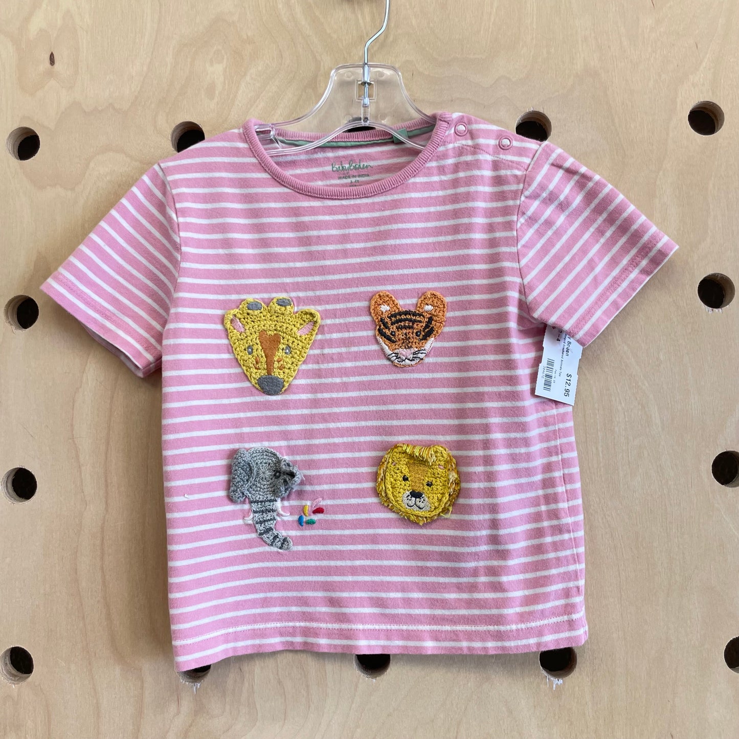 Pink Striped Crocheted Animals Tee