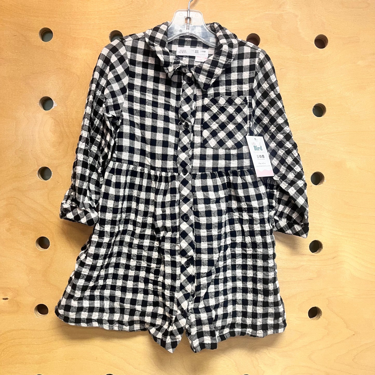 Black & Cream Plaid Button Dress