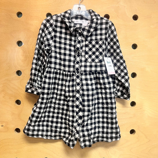 Black & Cream Plaid Button Dress