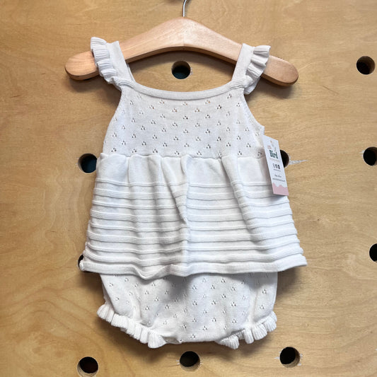 White Layered Eyelet Knit Romper