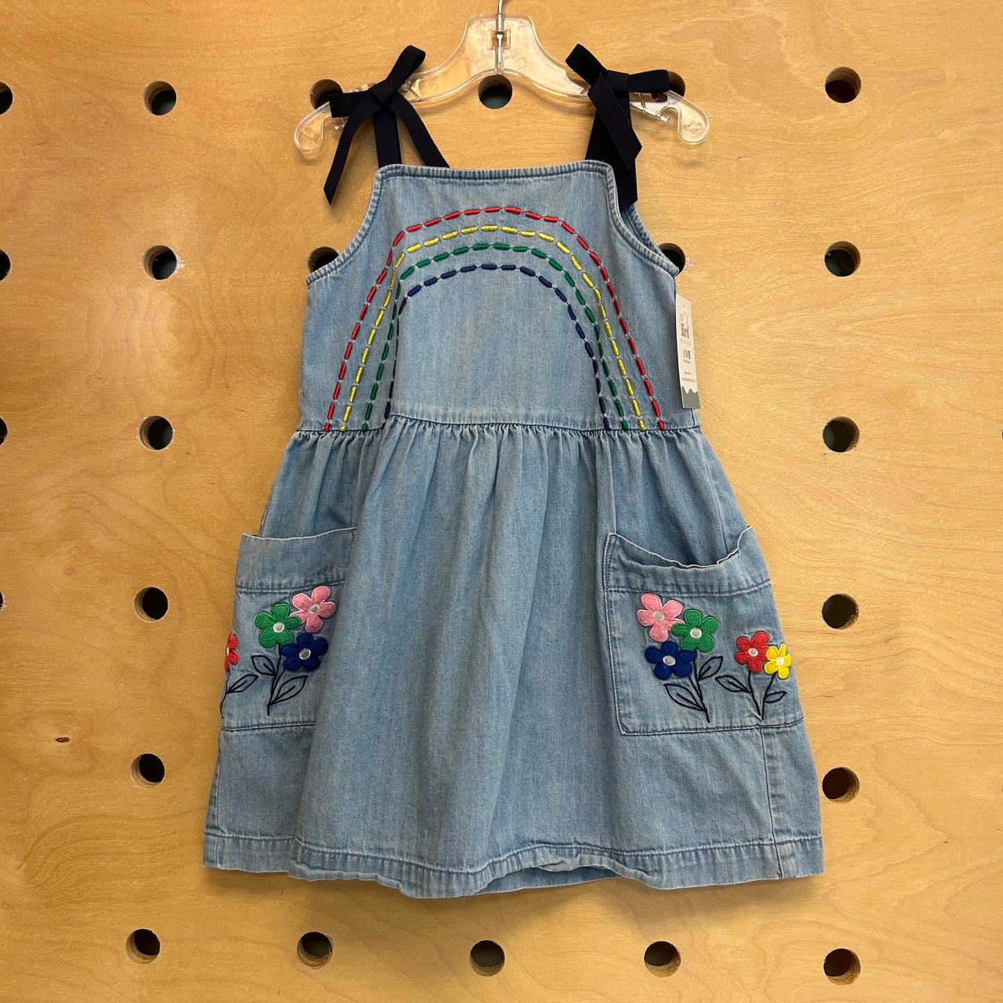 Denim Rainbow Floral Pocket Dress