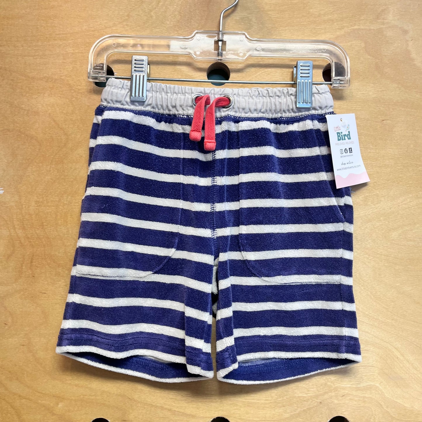Blue Striped Drawstring Terry Shorts