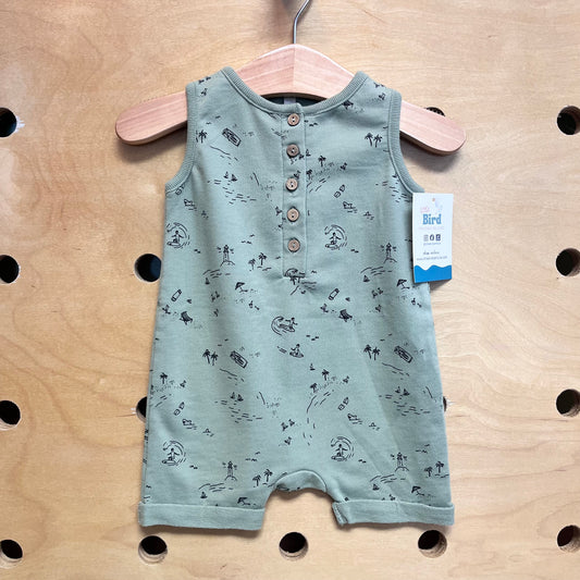 Green Surfing/Palm Trees Romper
