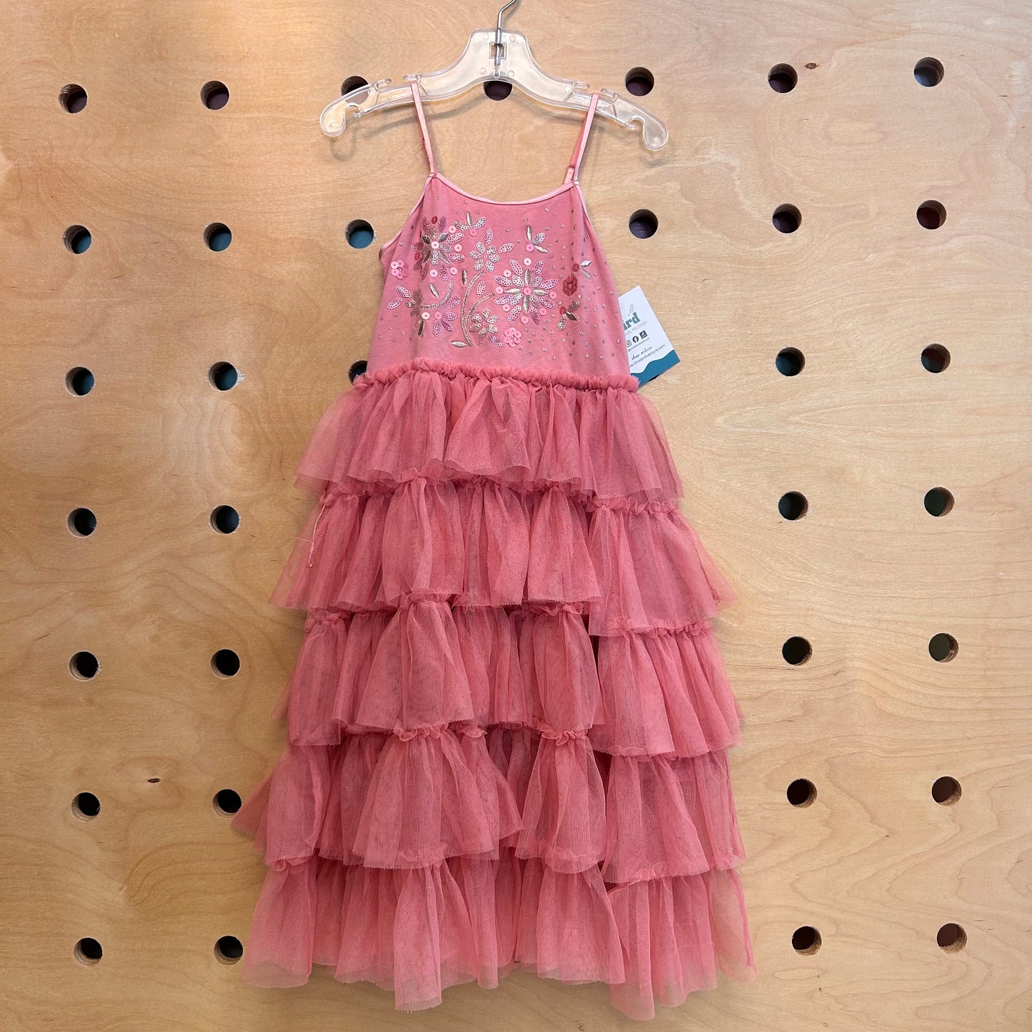 Pink Sequin Tiered Tulle Dress