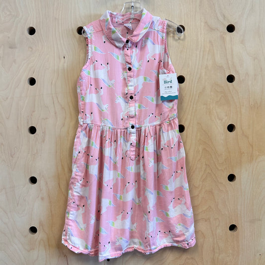 Pink Linen Unicorns Collared Dress