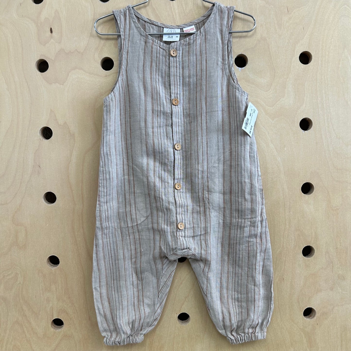Tan & Brown Striped Linen Romper