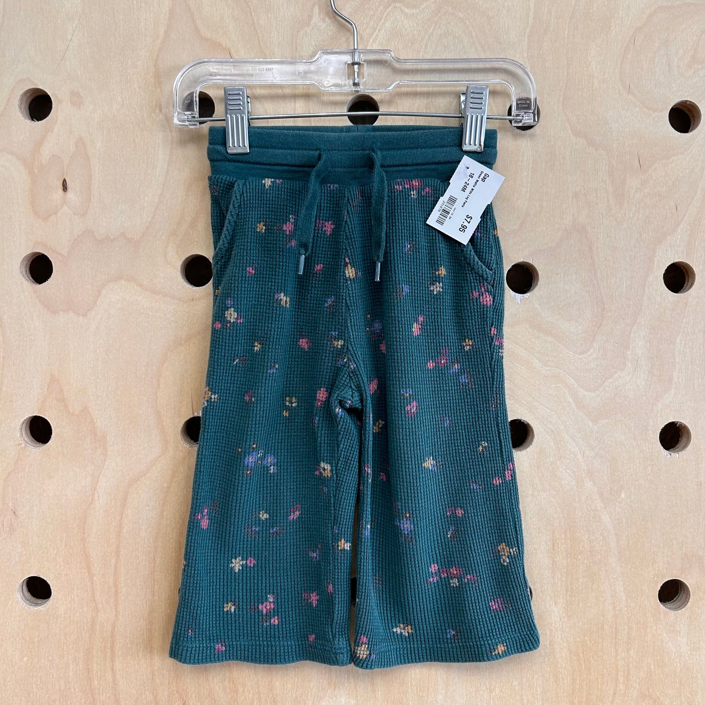 Green Waffle Wide Leg Pants