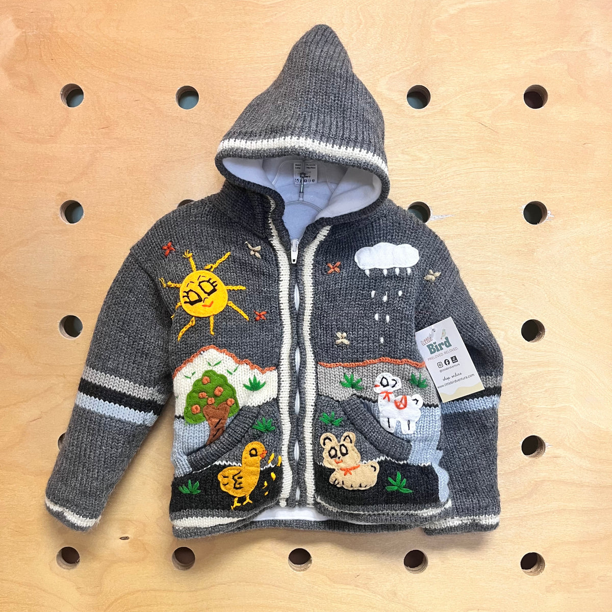 Grey Lined Peruvian Zip Hoodie