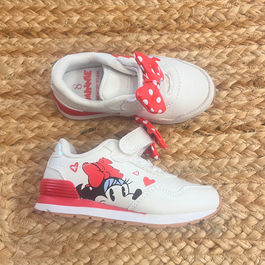 White & Red Minnie Mouse Bow Sneakers