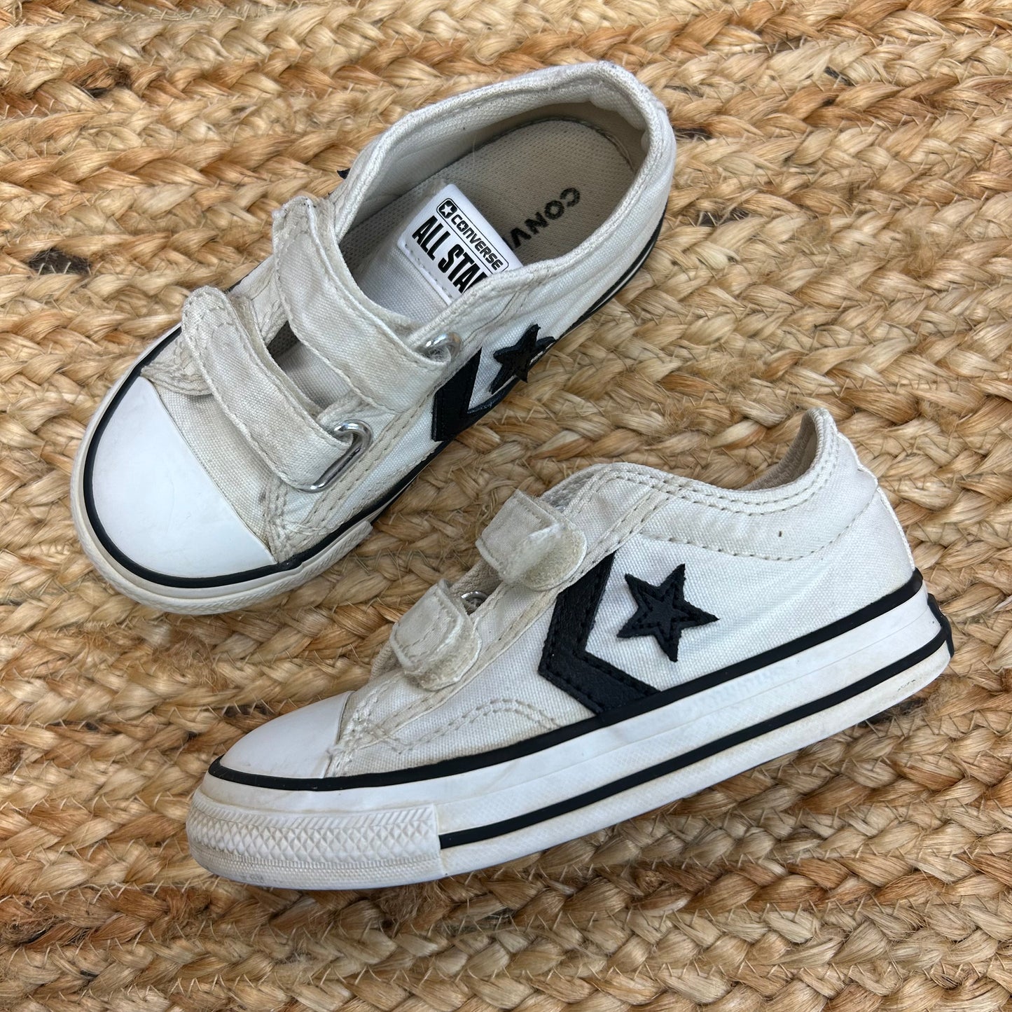 Cream & Black Velcro Low Tops