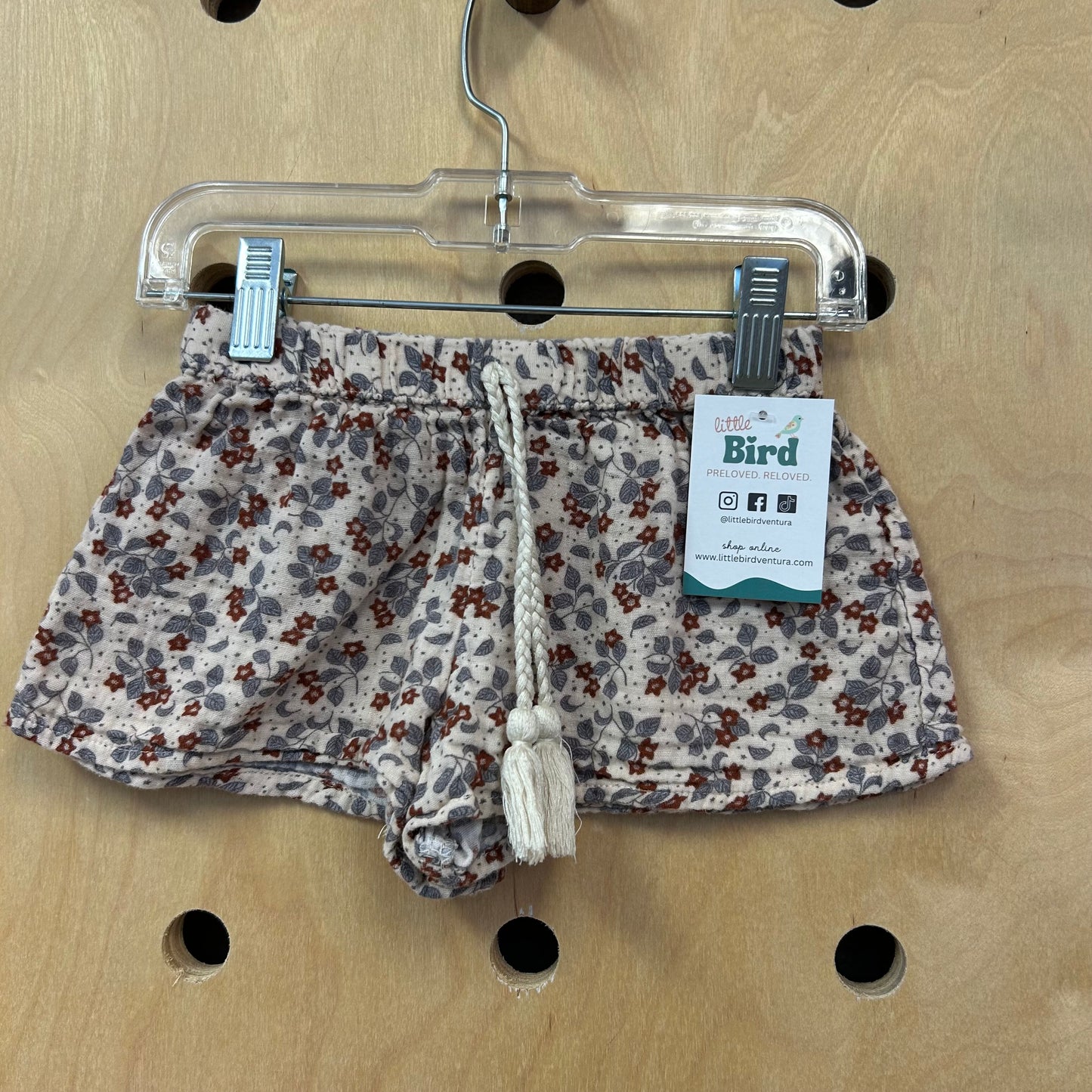 Tan Floral Gauze Shorts